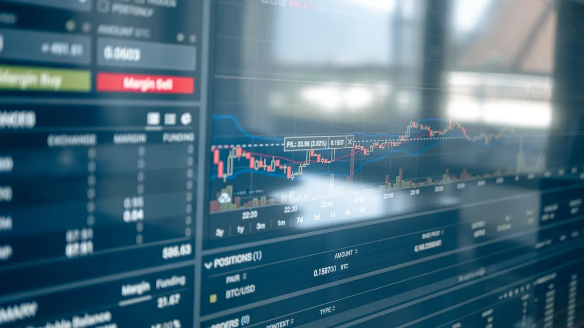 Crypto trading platform screen with chart and order panel
